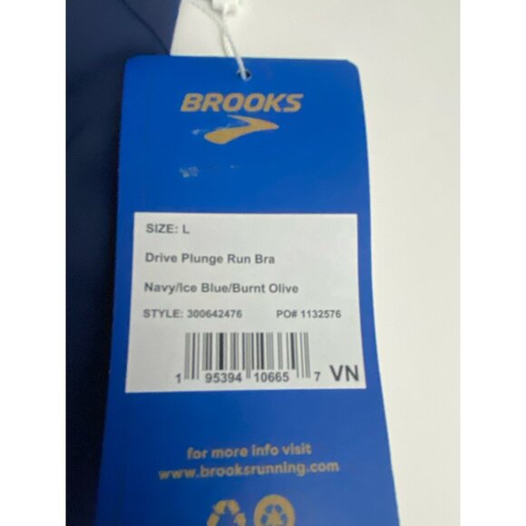 Brooks Large Drive Plunge Run Sports Bra Navy Ice Olive Compressive Strappy - Picture 9 of 11
